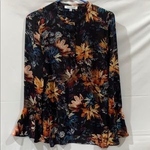 Women Rose &Olive Flower Black Lightweight Blouse